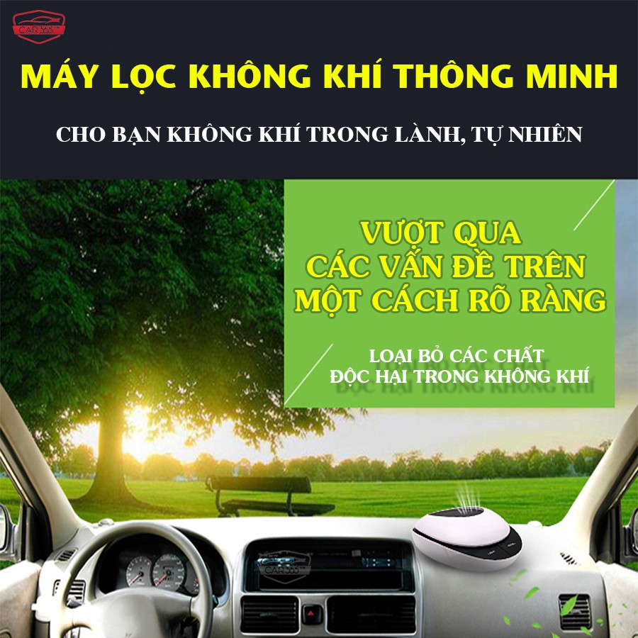 Máy lọc không khí cho ô tô thông minh - TẶNG 6 LỌ TINH DẦU Khử mùi, khử ion âm, Sạc pin năng lượng mặt trời - CAR06