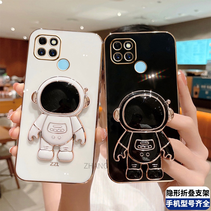 ốp lưng Realme c21y c25y TPU Mạ điện 3D Phi hành gia có chân đế ốp điện thoại Realme c21y c25y