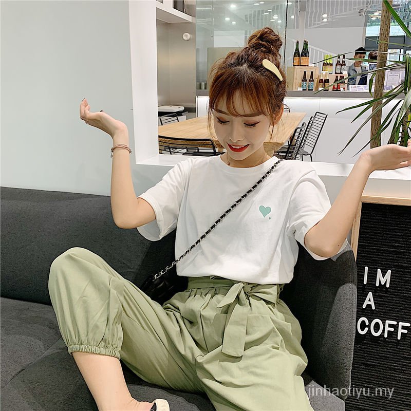 Set Áo Thun Ngắn Tay + Quần Dài Ống Rộng Phong Cách Hàn Quốc Thời Trang Cho Nữ | BigBuy360 - bigbuy360.vn