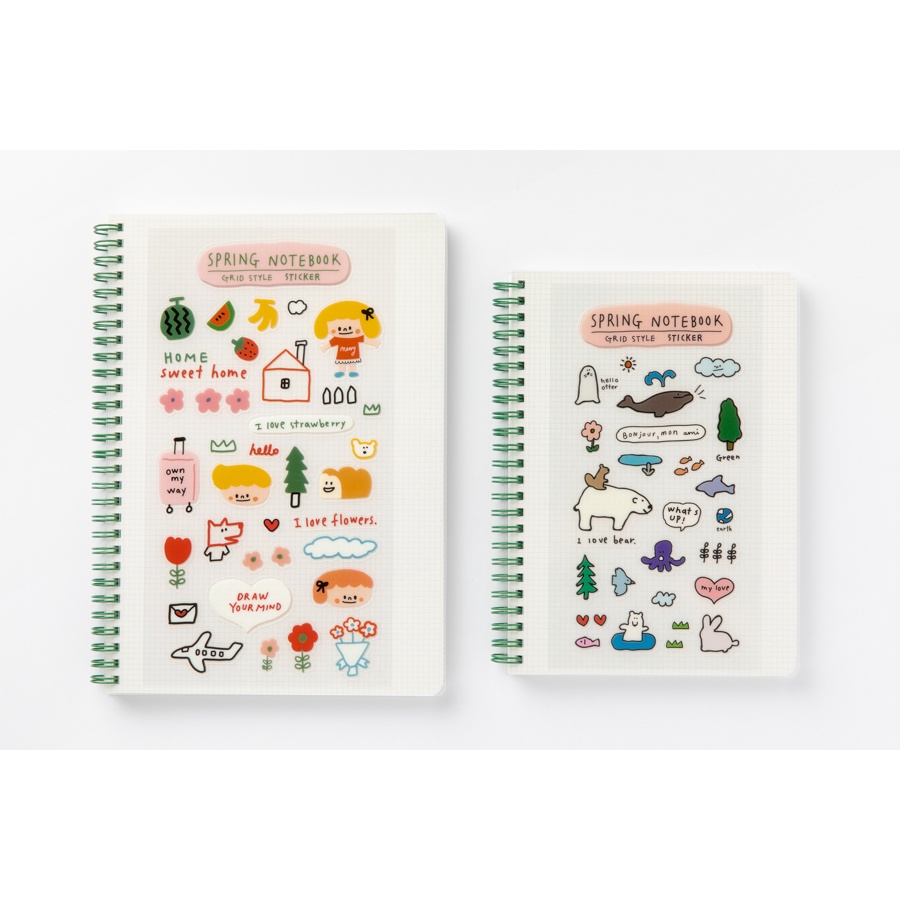 Sổ Ghi Chú ARTBOX Hàn Quốc Bìa PP Trong Suốt Đóng Gáy Lò Xo Giấy Kẻ Ô Vuông Kèm Sticker Dễ Thương