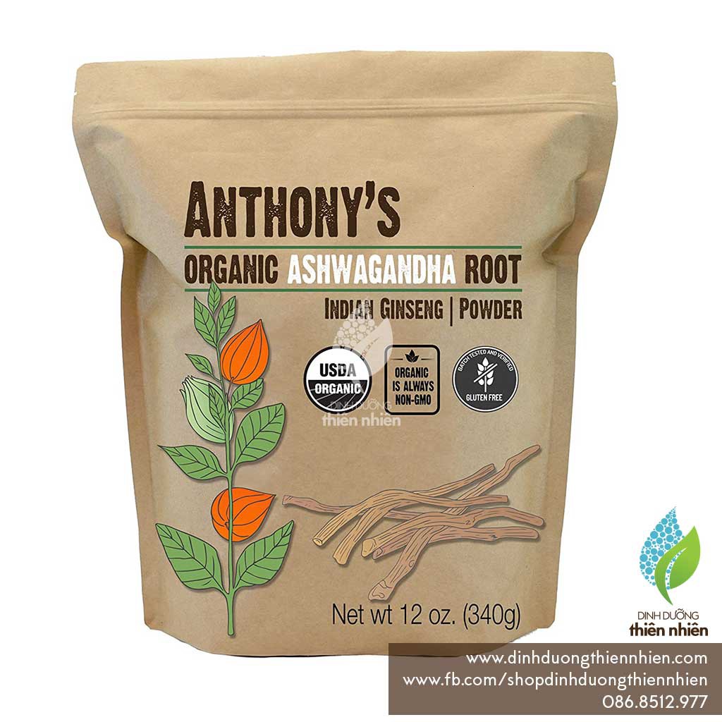 [TÚI NGUYÊN] Bột Sâm Ấn Độ Hữu Cơ Anthony Organic Ashwagandha Root Powder, India Gingsen, 340g