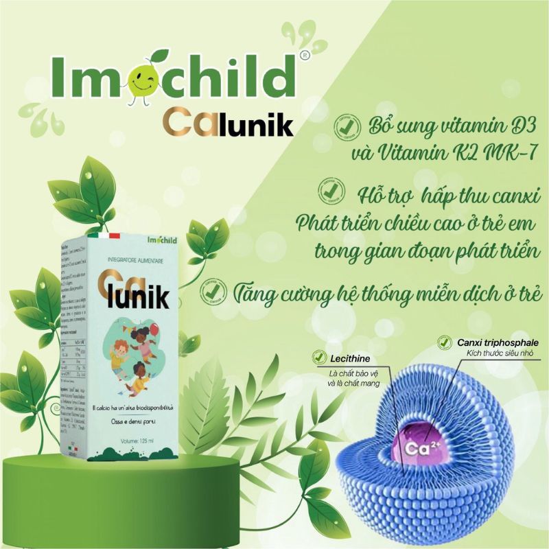 Calunik Imochild Bổ sung Canxi, Magie, Vitamin D3 và K2 cho trẻ em từ 1 tuổi và người lớn (DT125ml)