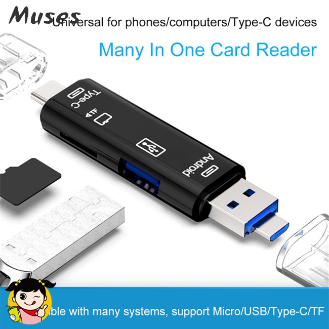 Muse07 Đầu đọc thẻ nhớ 5 trong 1 có hỗ trợ cổng kết nối USB2.0 loại C/Micro USB/SD/TF tiện dụng