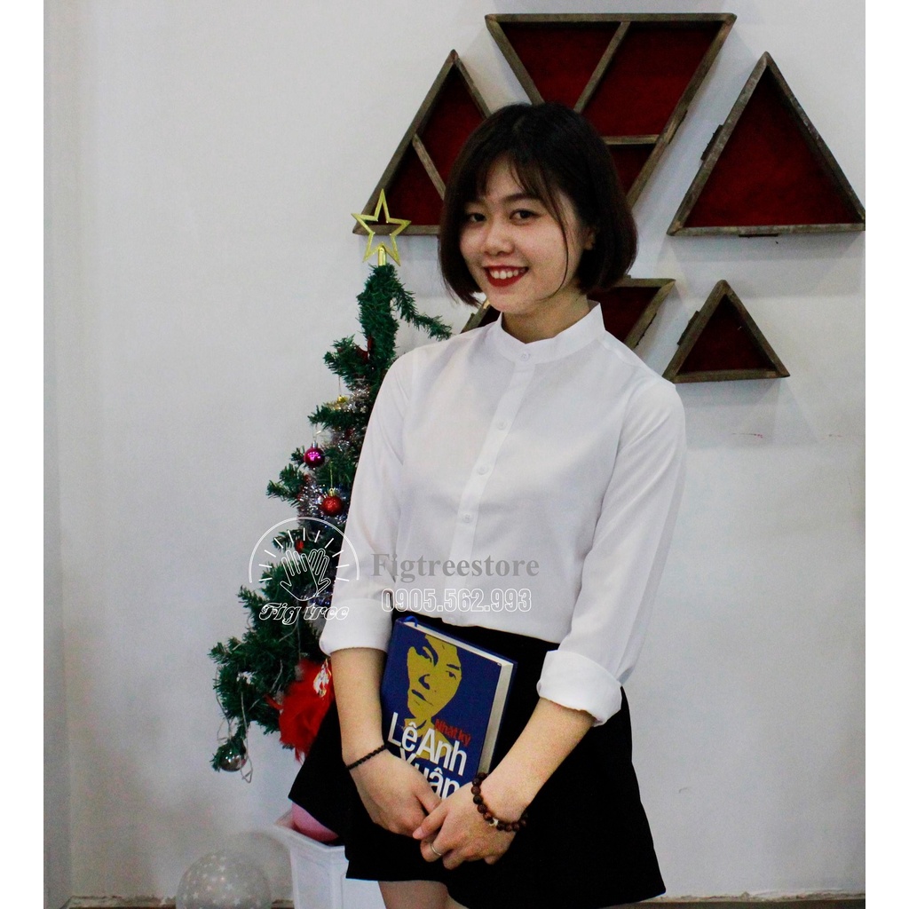 Sơ Mi Nữ Fig Tree Màu Trắng Cổ Trụ Style full size đến 75kg