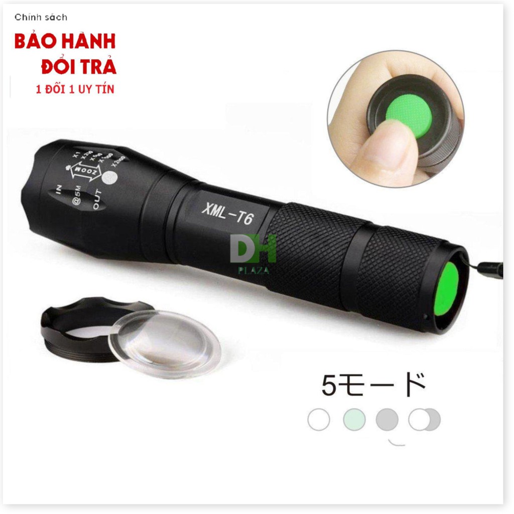 Đèn Pin Siêu Sáng - Đèn Pin chống nước 5 chế độ sáng Cao Cấp XML - T6 Zoom to nhỏ kèm Pin, đèn pin đi đêm đi rừng đa năn