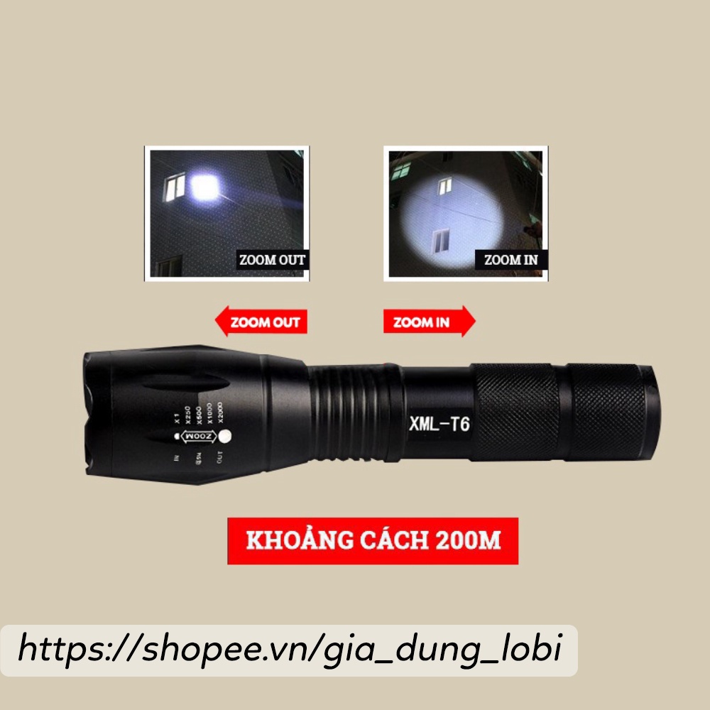 Đèn pin led siêu sáng XML T6 police bin mini cầm tay chống nước chiếu xa sạc điện