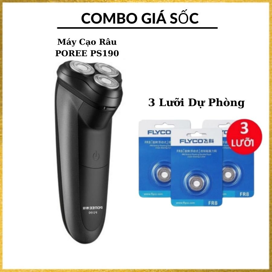 Combo Máy Cạo Râu POREE-PS190 và Bộ Lưỡi Dự Phòng (HUY MÁY CẠO RÂU)