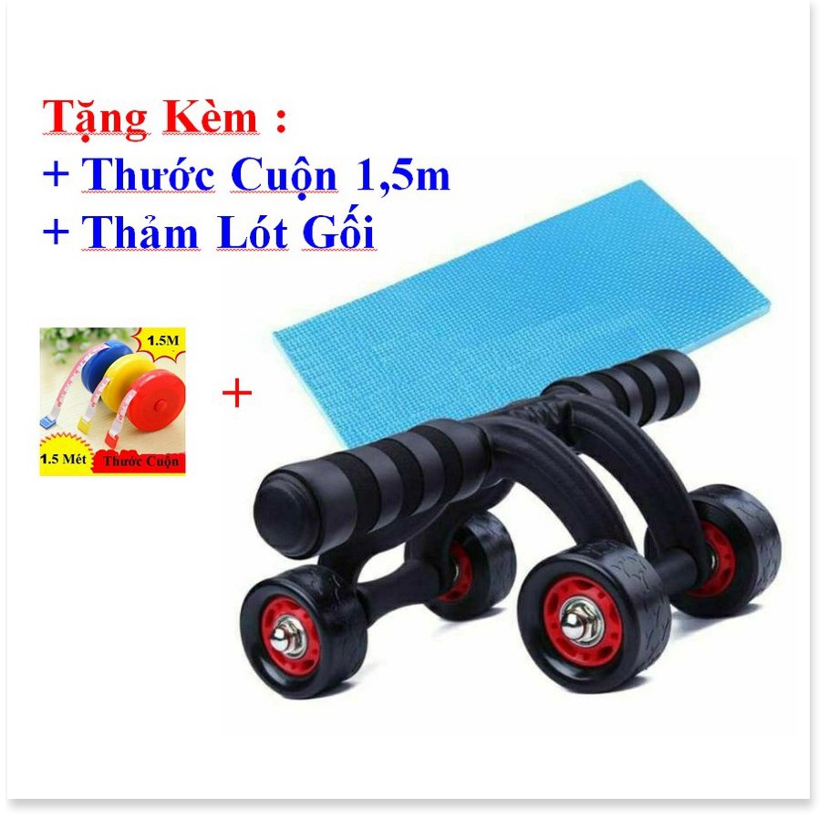 Con Lăn Tập Cơ Bụng 4 Bánh _ AB ROLLER And Push Up Bar (Tặng Kèm Thước Cuộn + Thảm Lót Gối)