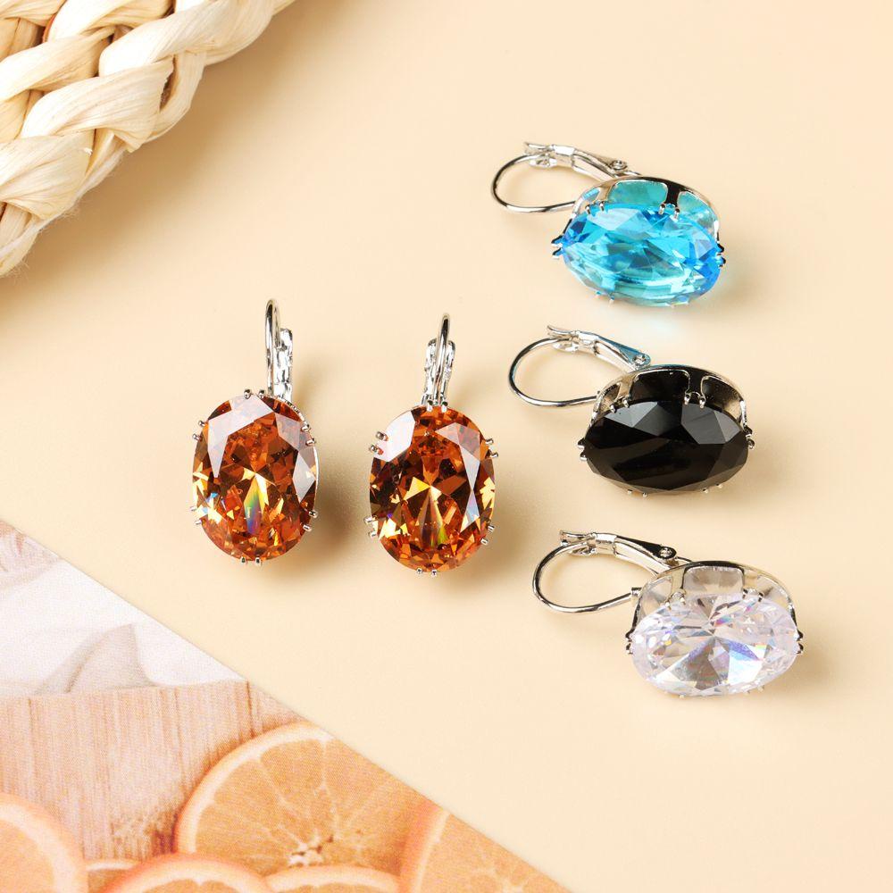 SUSANS Bông Tai Mạ BạC 925 ĐíNh Đá HìNh Oval Xinh XắN