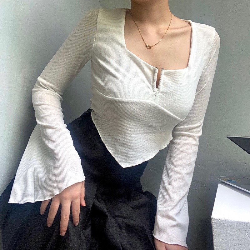 Áo Loe Dài Tay Vải Thun Giấy Form Hack Eo