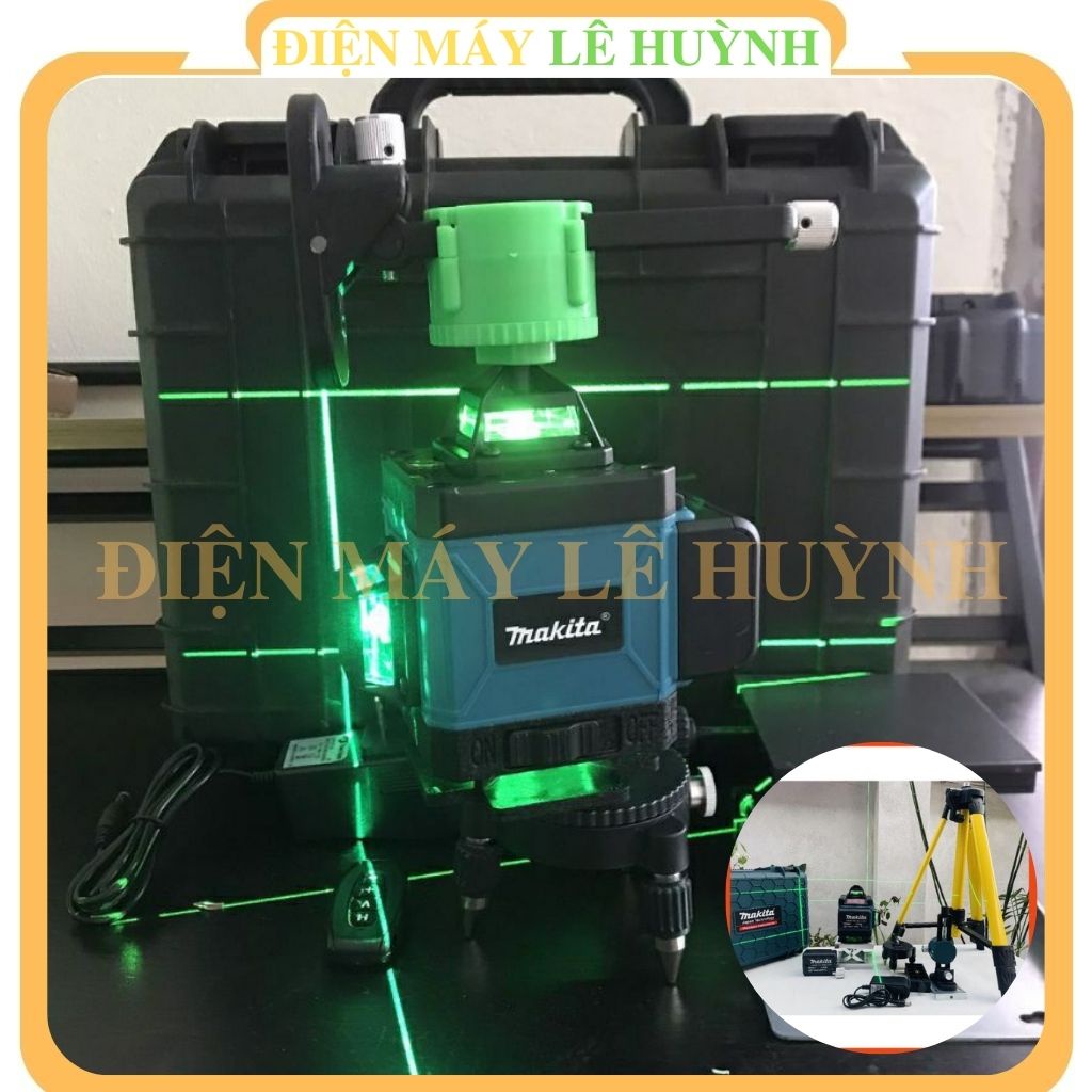 Máy cân bằng bắn cốt laser tia xanh MAKITA 16 3D cân mực tia laze nét chuẩn kèm chân 1m2 và giá treo tường