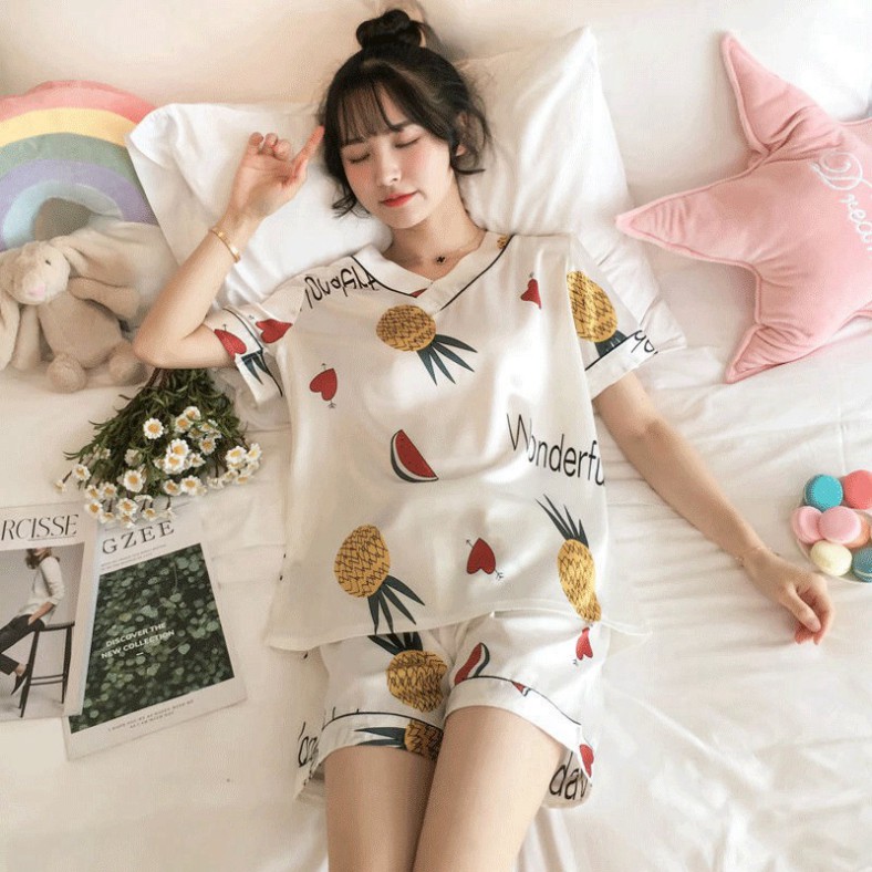 Bộ ngủ nữ ❤️Freeship đơn 50k❤️ Đồ Bộ pijama cộc tay lụa satin đẹp mặc ngủ mềm mịn - Quảng Châu | BigBuy360 - bigbuy360.vn