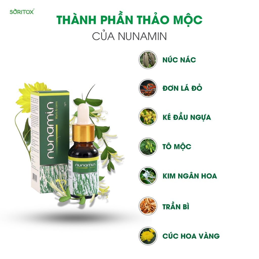 Tinh chất xoá Mụn cóc, Mụn cơm, Mắt cá chân, Chai chân, Mụn thịt, Mụn ruồi chiết suất từ thảo mộc - NUNAMIN SERUM 15ML