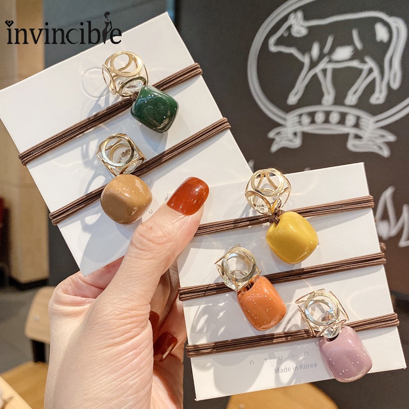 Dây Buộc Tóc Đính Đá Vuông Đơn Giản Thời Trang Hàn Quốc