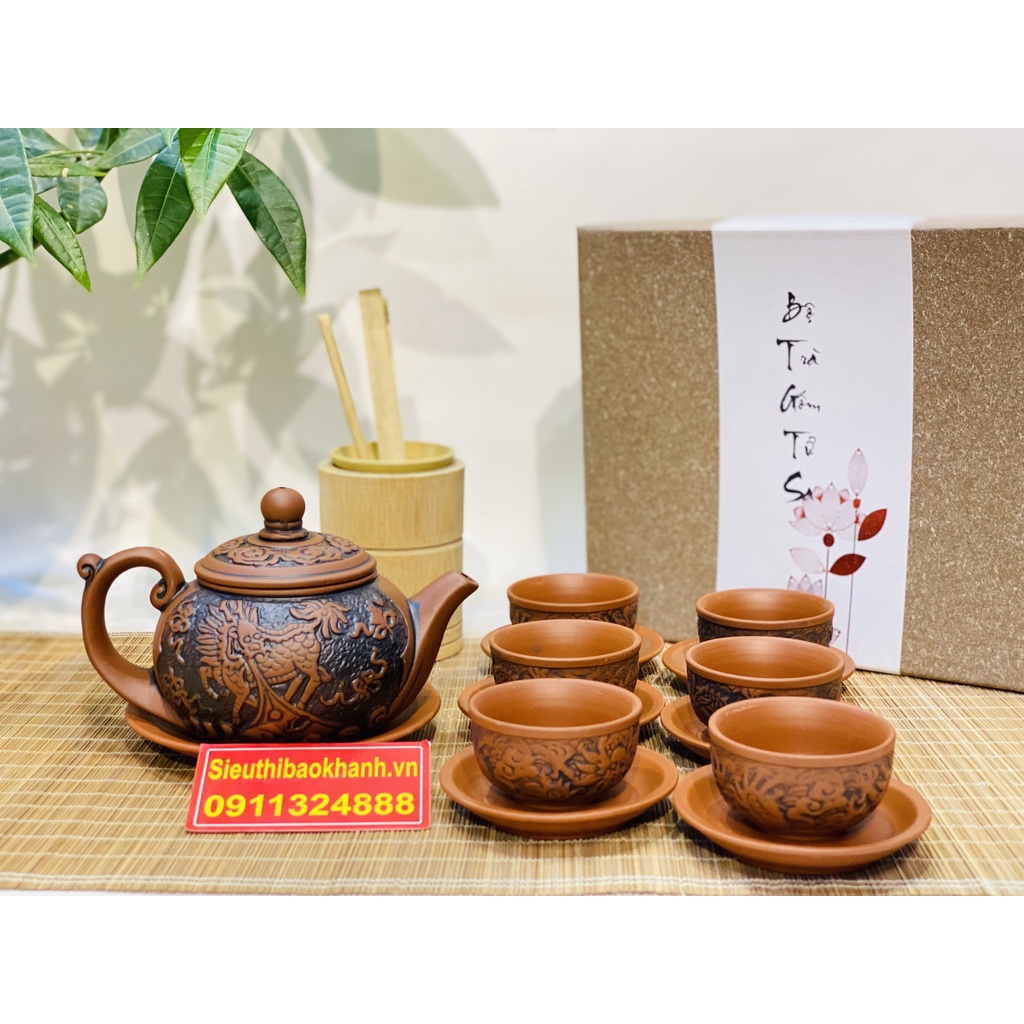 Bộ ấm chén,ấm trà tử sa chính hãng Bát Tràng 350ml