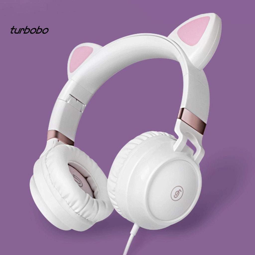 Tai Nghe Chụp Tai Có Dây Hình Tai Mèo Mega Bass Gấp Gọn Giắc Cắm 3.5mm Dùng Để Chơi Game / Dạy Học Trực Tuyến Ep28