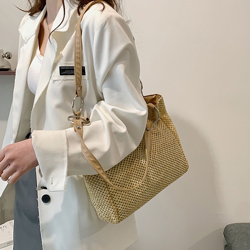 Túi Xách Đan Rơm Thời Trang Đơn Giản Cho Nữ