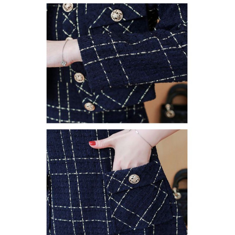 (SẴN) Set dạ xanh than váy liền kèm áo khoác