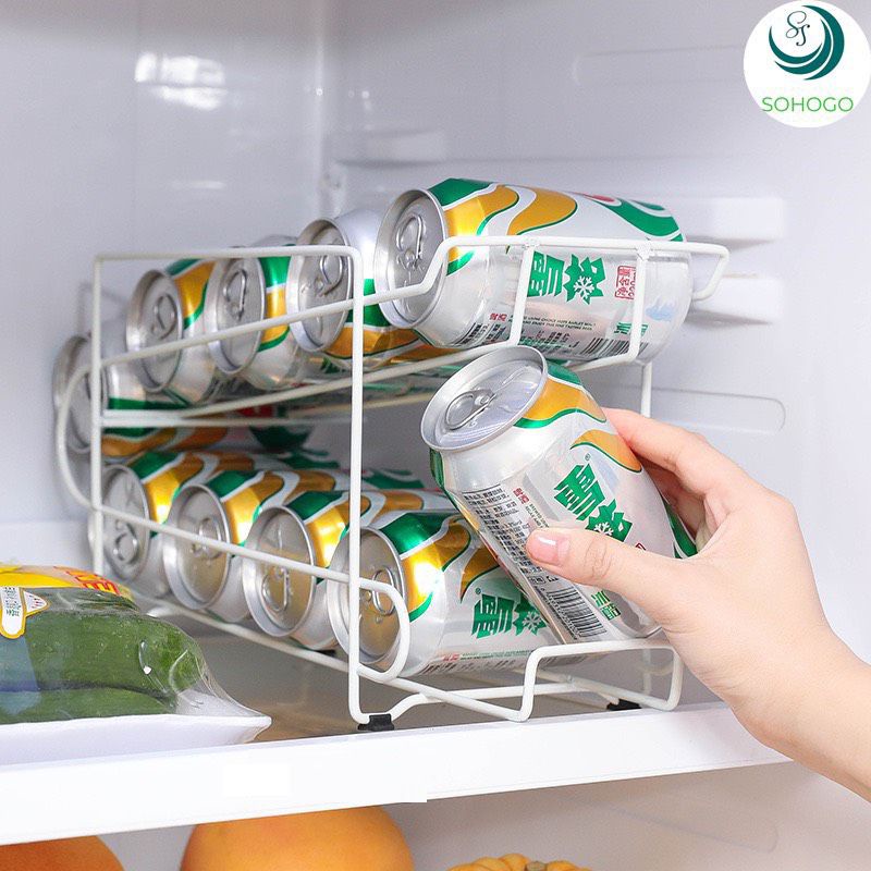Khay Đựng Lon Nước Ngọt - Bia 2 Tầng Để Tủ Lạnh