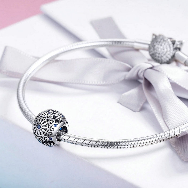 Phụ Kiện Hạt Trang Sức Bamoer SCC1119 Bằng Bạc S925 Đính Đá CZ Hình Quả Cầu Rỗng Tinh Tế Dùng Làm Trang Sức DIY