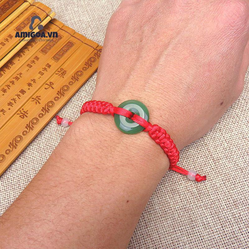 ✨✨Vòng Tay Bện Dây Đỏ Đính Ngọc Bích Màu Đỏ Có Thể Điều Chỉnh