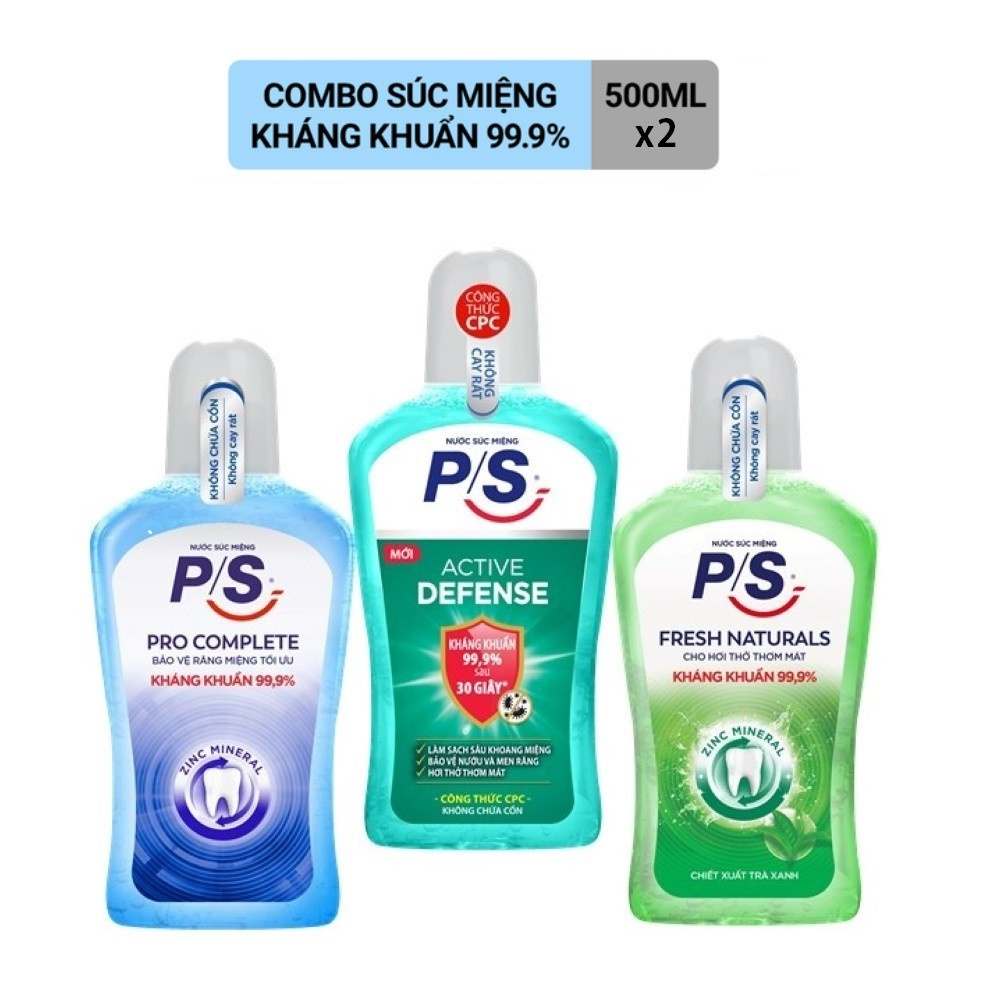 Bộ 2 Nước súc miệng P/S Chuyên gia kháng khuẩn 500ml giúp kháng khuẩn 99.9% chỉ sau 30 giây