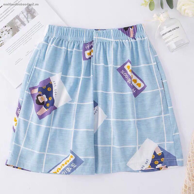 ✵﹍✔Ladies pajamas, women’s summer plaid shorts, cotton modal home pants, large size loose five-point thin pants