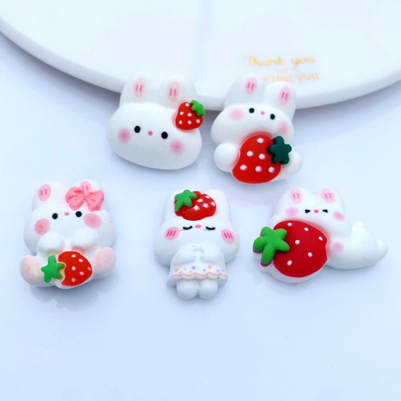 Set 20 Phụ Kiện Trang Trí Điện Thoại Hình Thỏ Và Dâu Tây Dễ Thương