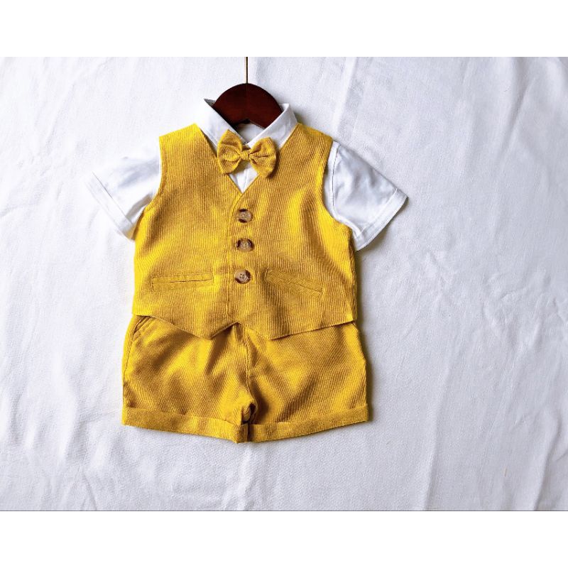 Bộ yếm vest gile bé trai đầy tháng thôi nôi tông màu cổ điển 5-12kg