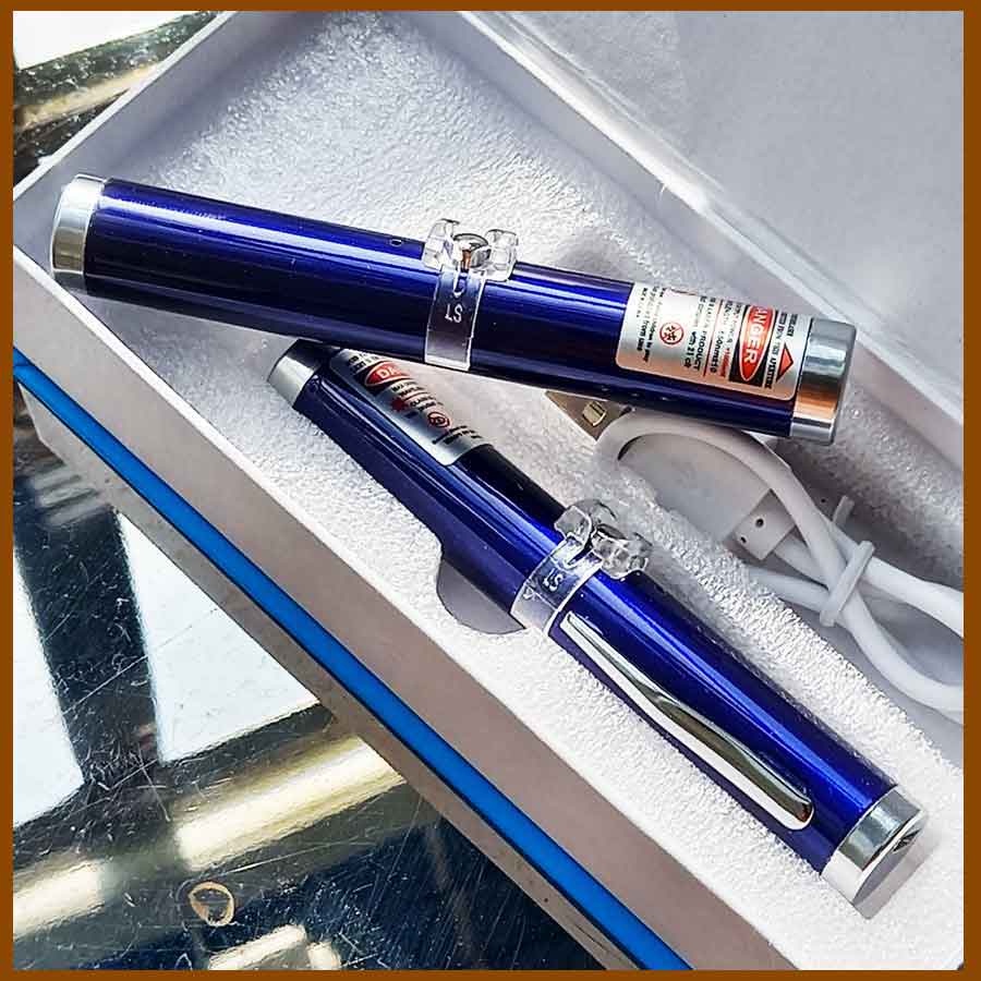 Bút Laze Laser Mini Sạc Cáp USB Tia Xanh Lá Vỏ Xanh Dương 9cm