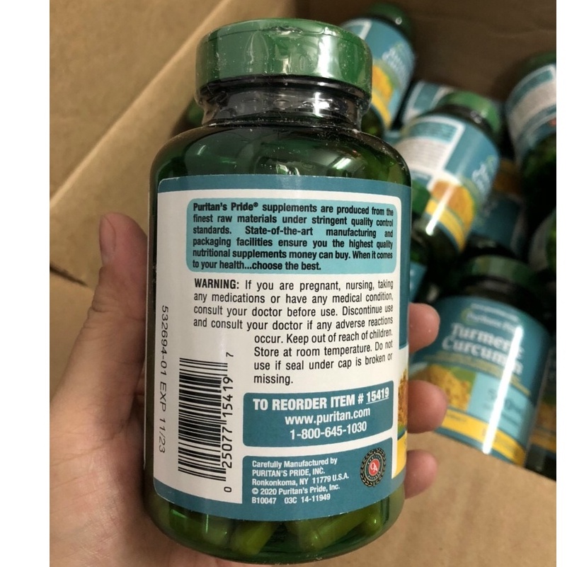❤ [Quận 3] Tinh bột Nghệ Turmeric Curcumin 500mg Puritan Pride 180 viên Mỹ Chuẩn xin Air Đủ Bill [Date 3/2024]