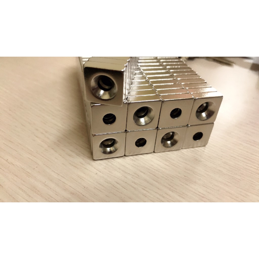 [Xả Kho 10 viên] nam châm vuông 15x10x5mm lỗ 4, loại nam châm trắng đất hiếm lực hút siêu mạnh