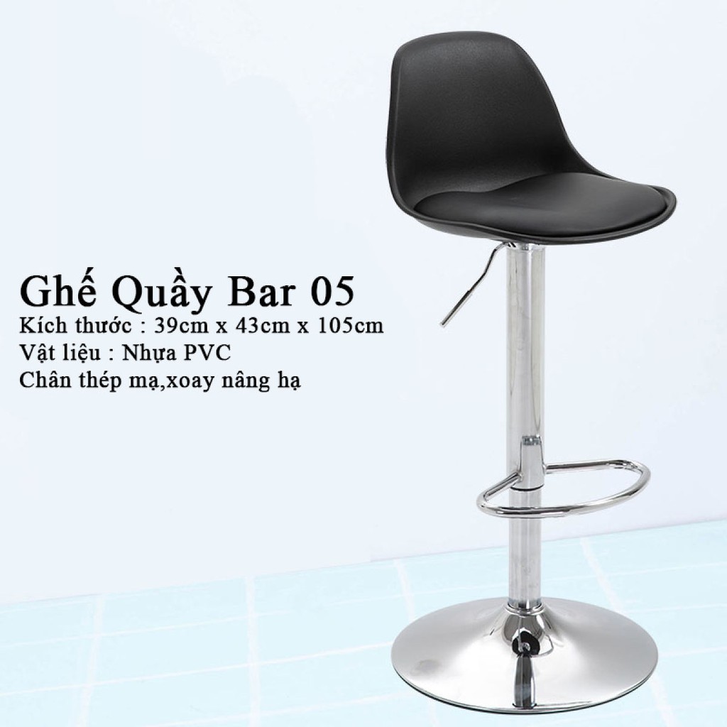 Ghế Bar đệm da hàng nhập khẩu nguyên chiếc . Chân thủy lực inox , chiều cao 45-79cm . Mã BAR-05