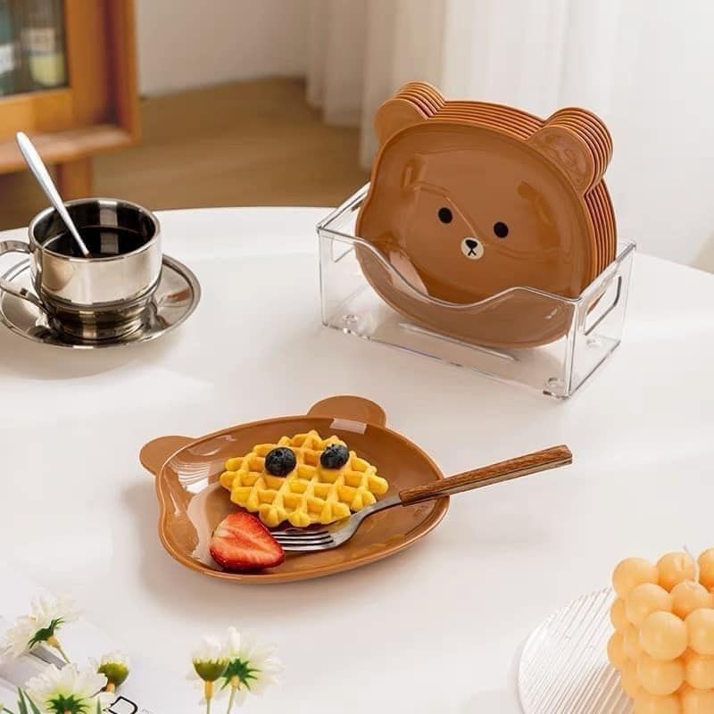 Đĩa nhựa hình gấu đựng thức ăn vặt tiện lợi, đĩa nhựa trang trí decor bàn ăn có khay đựng – HUNONA