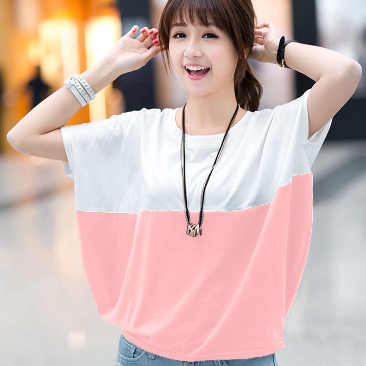 t-shirt Short sleeve round neck Loose  Bat sleeves plus size casual women clothes