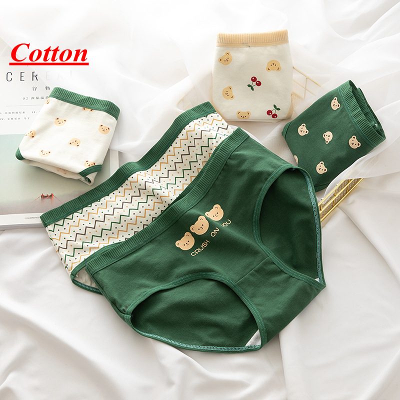 【 Xl, L, M---35kg-68kg 】 cotton nguyên chất 1768-WY019 Quần lót nữ eo giữa Cô gái Quần lót eo vừa dễ