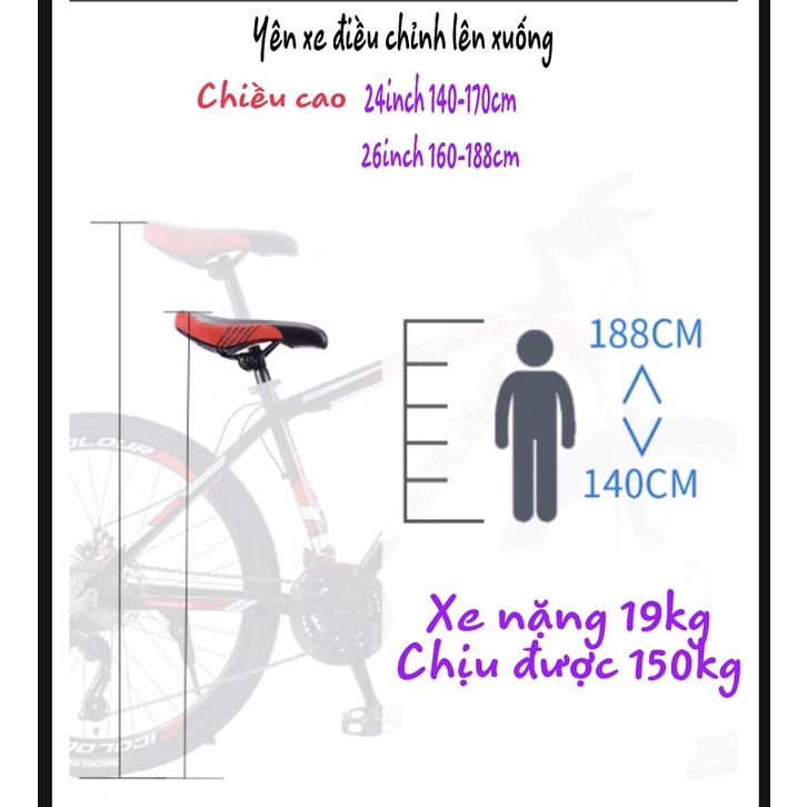 Xe đạp ICOLOUR  thể thao 24inch 26inch dành cho Nam Nữ