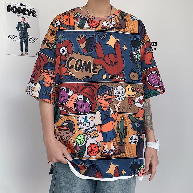 Áo Thun Tay Ngắn Dáng Rộng Phong Cách Đường Phố Hip Hop Thời Trang Mùa Hè Cho Nam