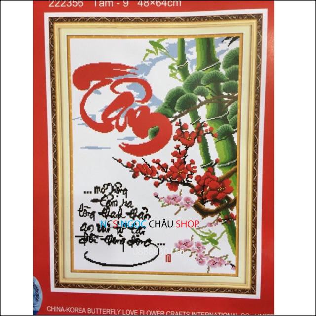 Tranh thêu chữ thập Chữ Tâm 222356 48x64Cm chưa thêu