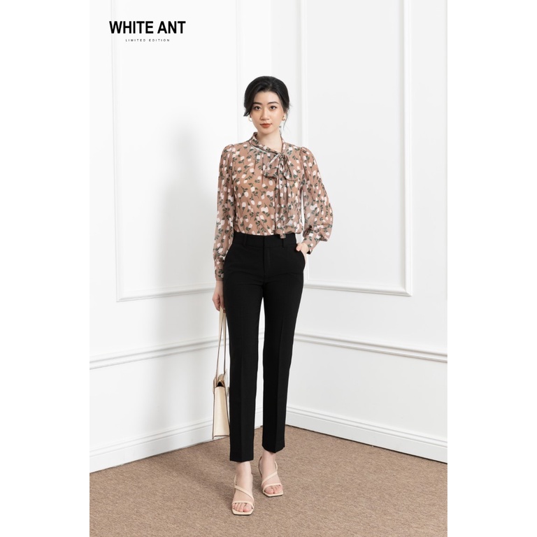 Áo Sơ Mi Nữ Công Sở Dài Tay WHITE ANT Dây Nơ Đính Kèm, Chất Liệu Voan Chiffon Mềm Thoáng 170300108.231