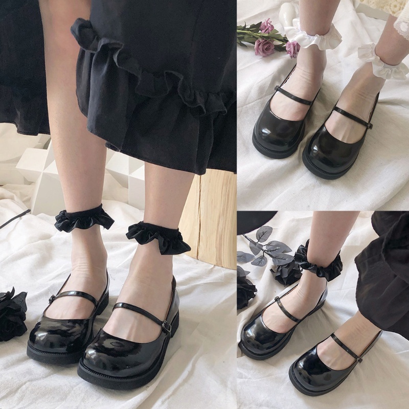 Youyo Vớ Lưới Lolita Bằng Sợi Thủy Tinh Siêu Mỏng Xếp Nếp Màu Trơn Ngọt Ngào Có Diềm Xếp Nếp Cho Nữ