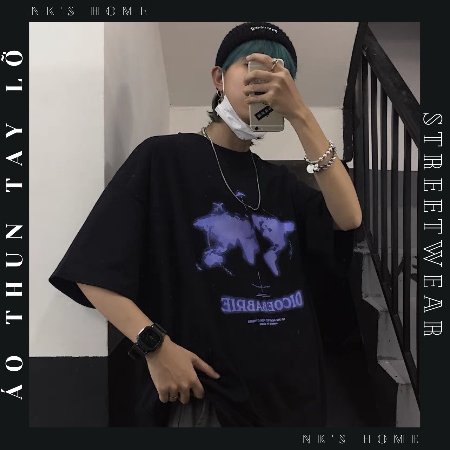 Áo thun tay lỡ unisex cho nam nữ in hình BẢN DO THẾ GIỚI thiết kế phom rộng
