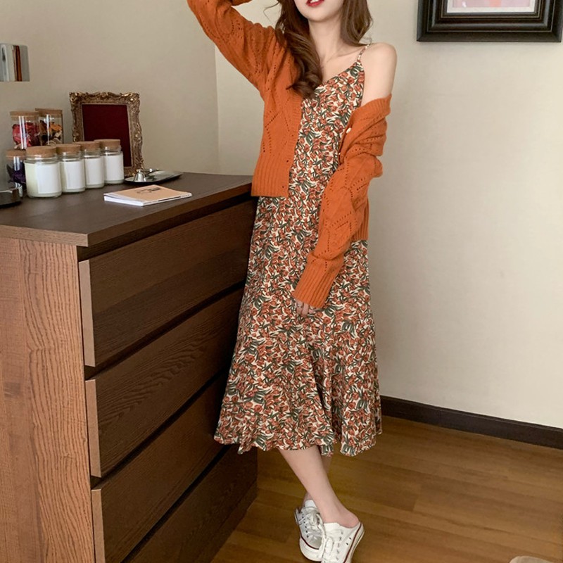 [Có sẵn] Váy 2 dây dáng dài áo cadigan len hàng Quảng Châu nữ tính cá tính ulzzang | BigBuy360 - bigbuy360.vn