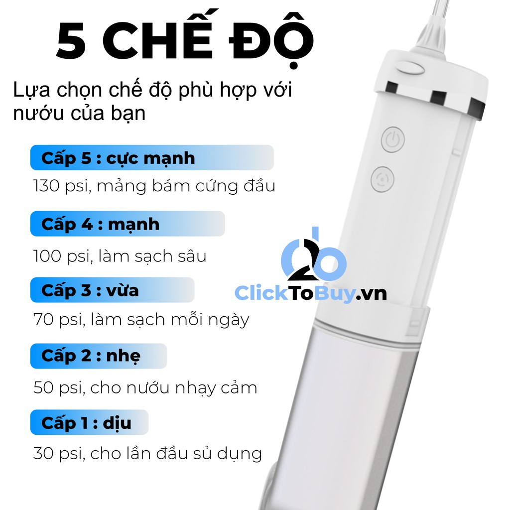 Tăm nước cầm tay H2ofloss HF-10 2023 . Bản nâng cấp với sạc Type C tiện lợi