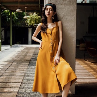 Váy vàng váy đi biển boho vintage hai dây