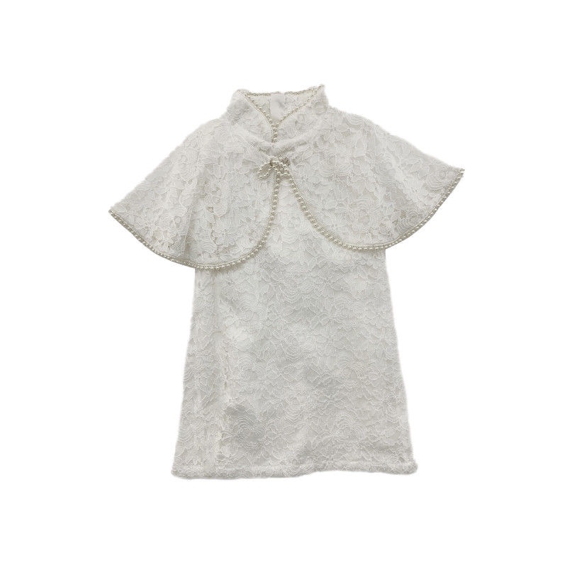 Set Sườn Xám + Áo Choàng Màu Trơn Thời Trang Mùa Hè Dành Cho Bé Gái