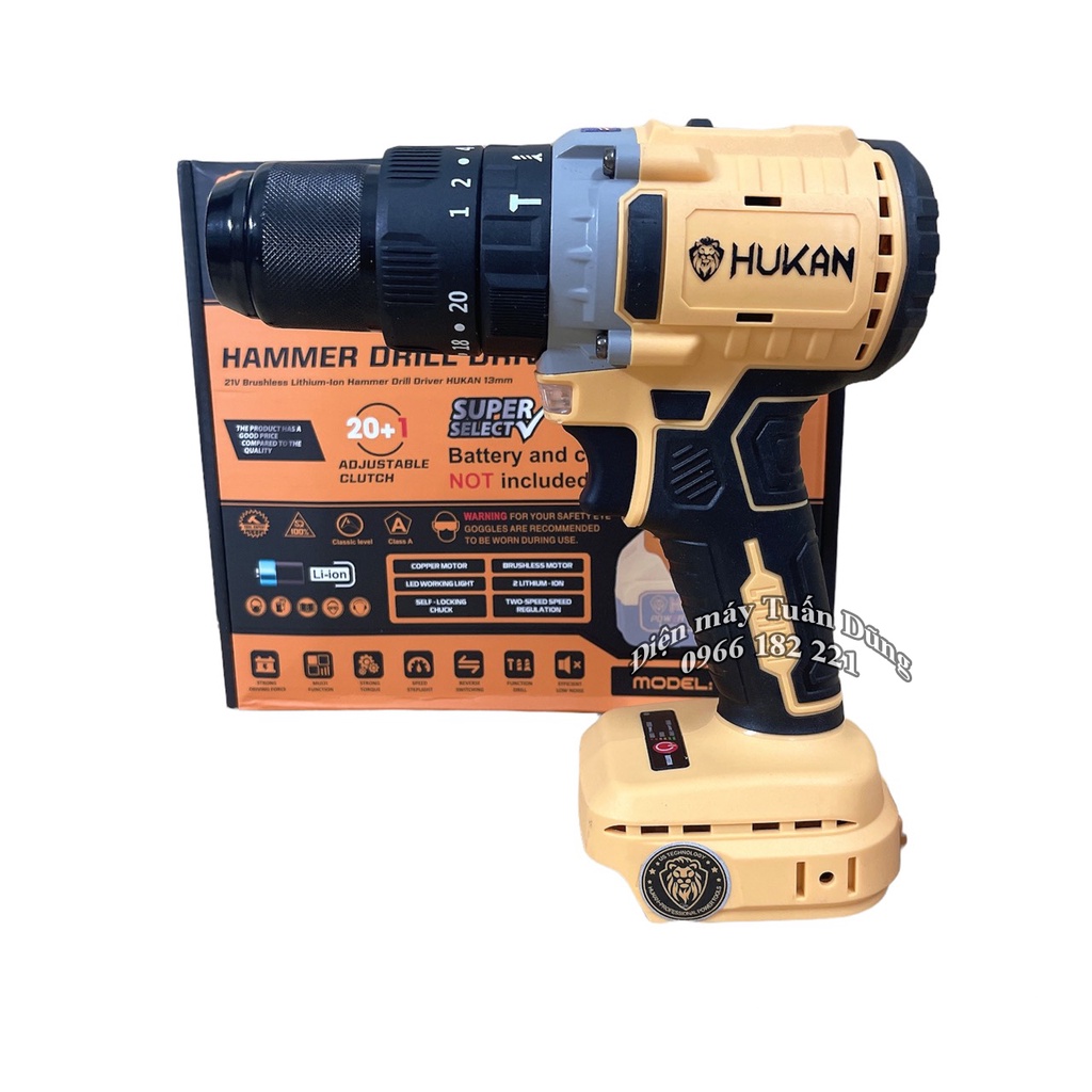 Thân Máy Khoan Pin 3 chức năng có búa Thương hiệu HUKAN F88 Lực Siết 95N.m Chính Hãng