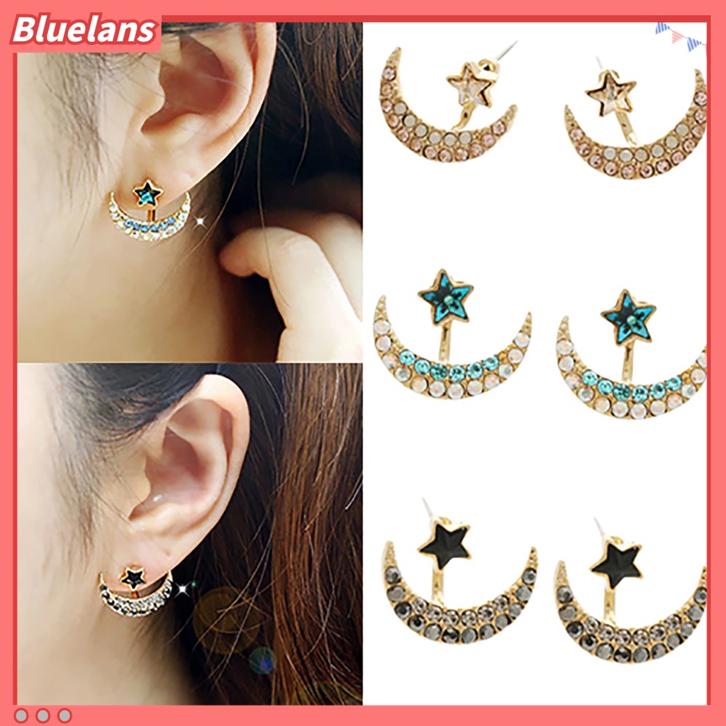 Cặp khuyên tai hình mặt trăng và ngôi sao đính đá thời trang cho nữ