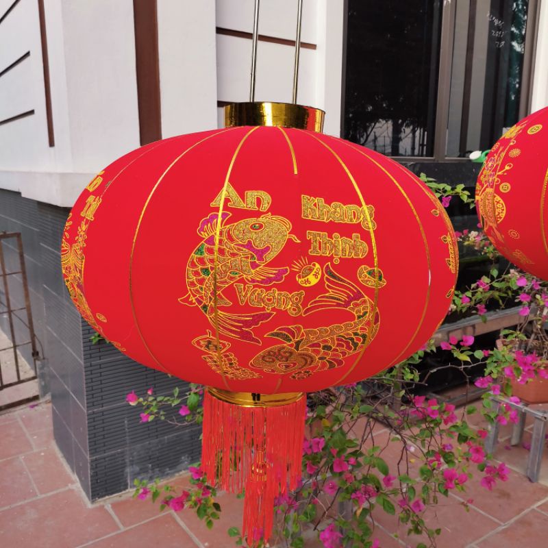 Đèn lồng 60cm treo Tết Nguyên Đán bằng vải Nhung đỏ treo Trang trí nhà cửa