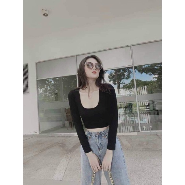 Áo thun cổ vuông croptop hàng QC